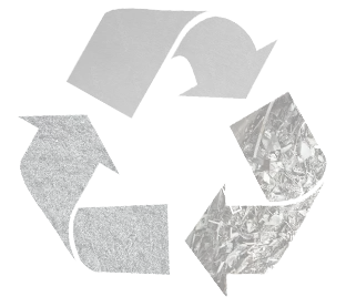 Cette image représente le symbole universel du recyclage, composé de trois flèches formant un triangle, avec une partie de chaque flèche remplie de différentes textures de métal, comme du métal lisse et de la ferraille. Ce design illustre visuellement le concept de recyclage des matériaux métalliques, mettant en avant le processus de transformation et de réutilisation des déchets métalliques. | Recyclage LGI
